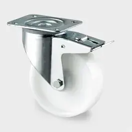 Zwenkwiel met rem 125mm kunststof wit plaat 250 kg rollager