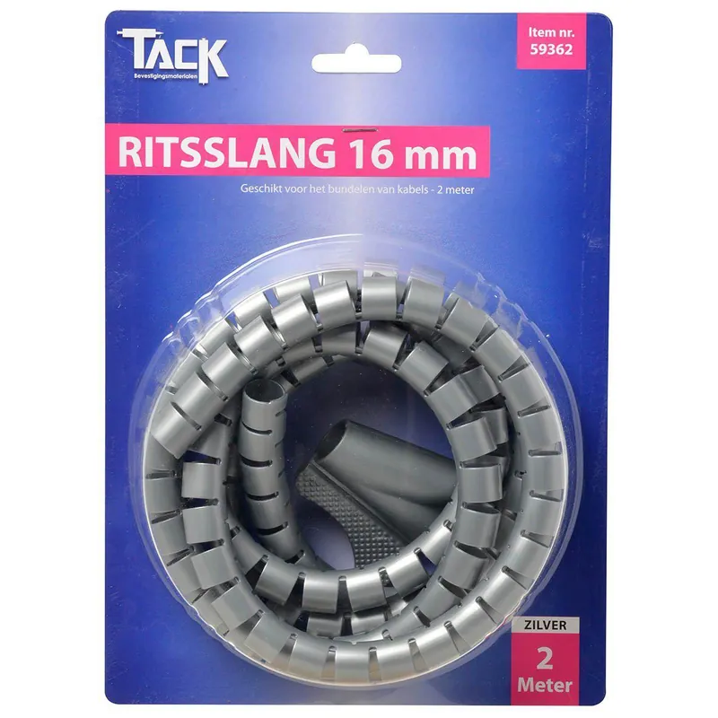Ritsslang 16 mm. 2 meter Zilver
