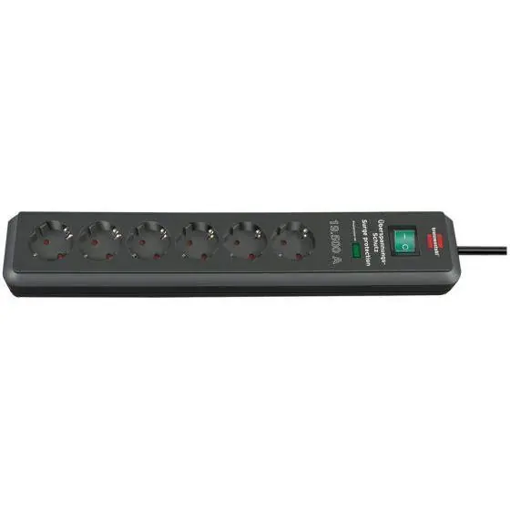 Brennenstuhl Secure-Tec 19.500A stekkerdoos met overspanningsbeveiliging 6-voudig antraciet 2 mtr.