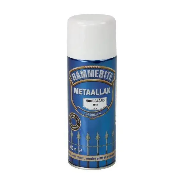 Hammerite metaallak spuitbus hoogglans wit S010 400ml