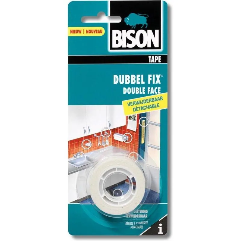 Bison Dubbelfix tape verwijderbaar wit 19mm x 1,5m