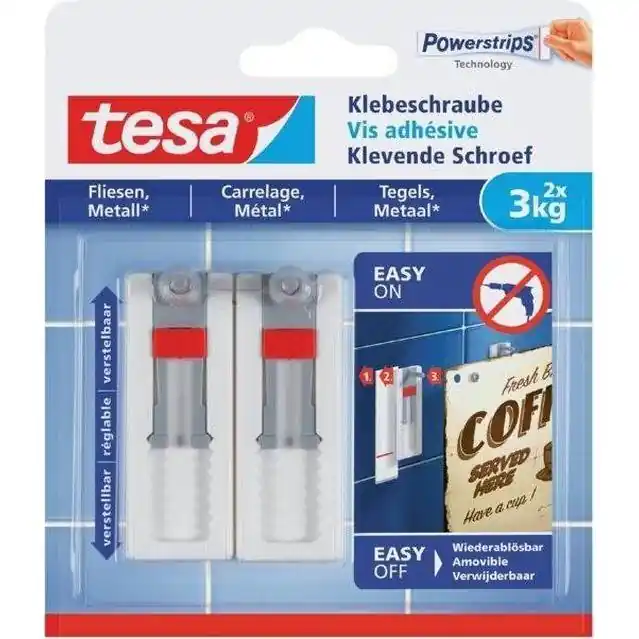 Tesa verstelbare klevende spijker tegels & metaal 3 kg. (2 stuks)