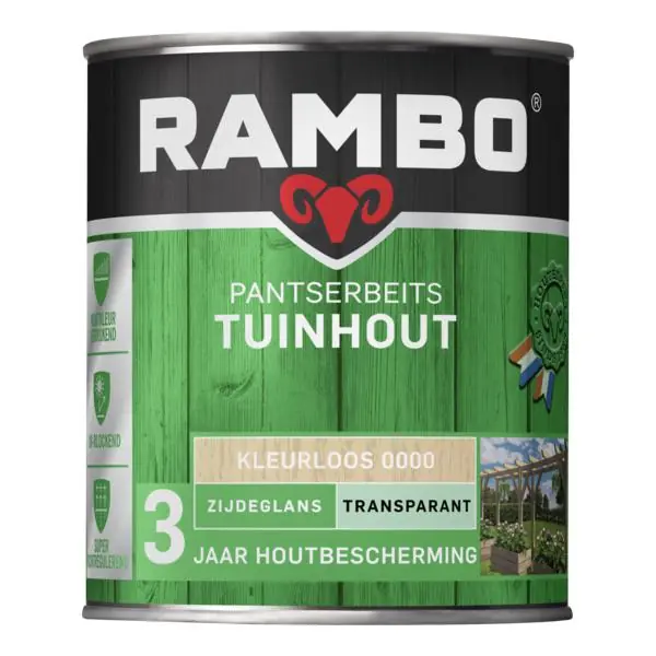 Rambo pantserbeits tuinhout zg transparant kleurloos 0000 750 ml.