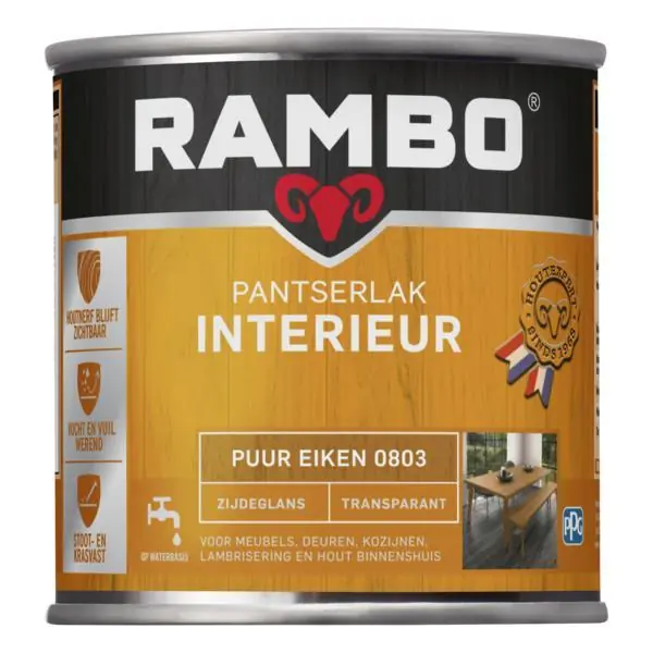 Rambo pantserlak interieur transparant zg puur eiken 0803 250 ml.