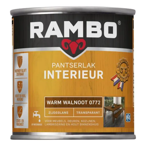 Rambo pantserlak interieur transparant zg warmwalnoot 0772 250 ml.