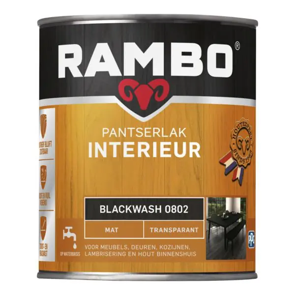Rambo pantserlak interieur transparant mat blackwash 0802 750 ml.