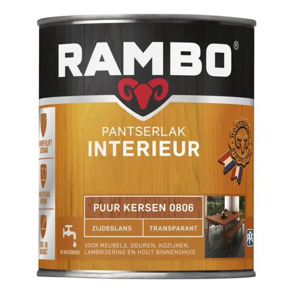 Rambo pantserlak interieur transparant zg puur kersen 0806 750 ml.