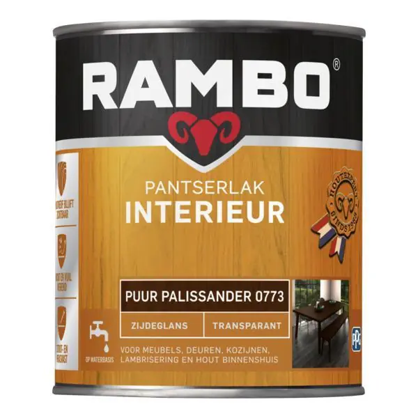 Rambo pantserlak interieur transparant zg palissander 0773 750 ml.