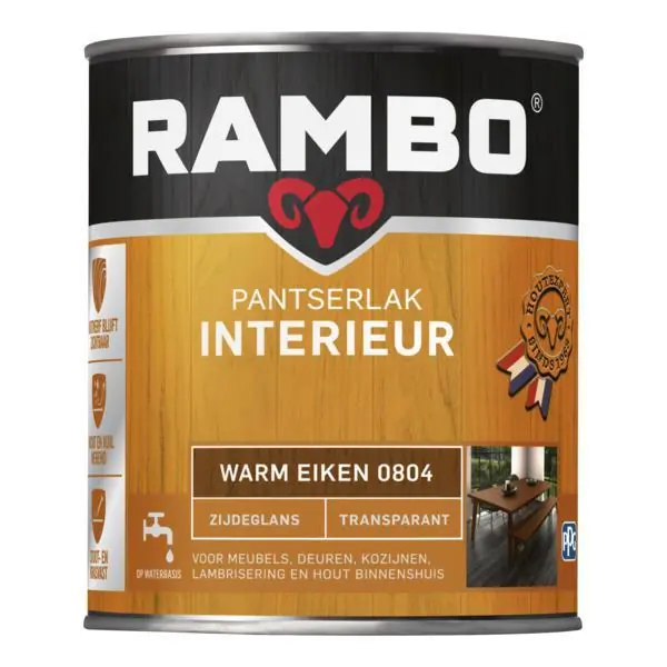 Rambo pantserlak interieur transparant zg warm eiken 0804 750 ml.
