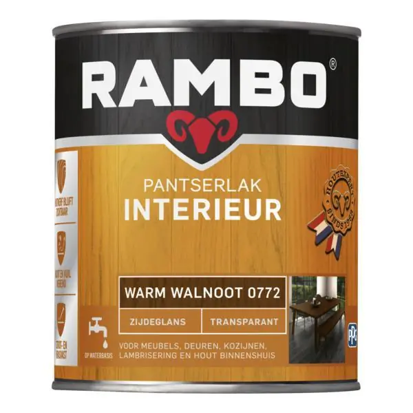 Rambo pantserlak interieur transparant zg warmwalnoot 0772 750 ml.