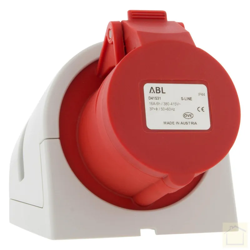 Contactdoos kracht, 3-polig + aarde, 16A, IP44 rood