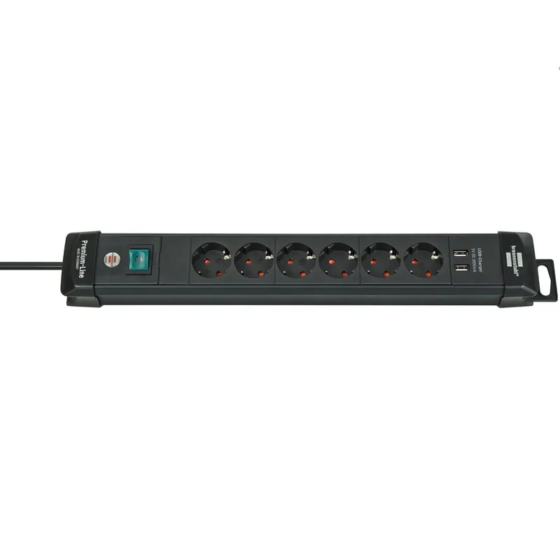Brennenstuhl Premium-Line stekkerdoos met USB 6-voudig zwart 3 mtr.