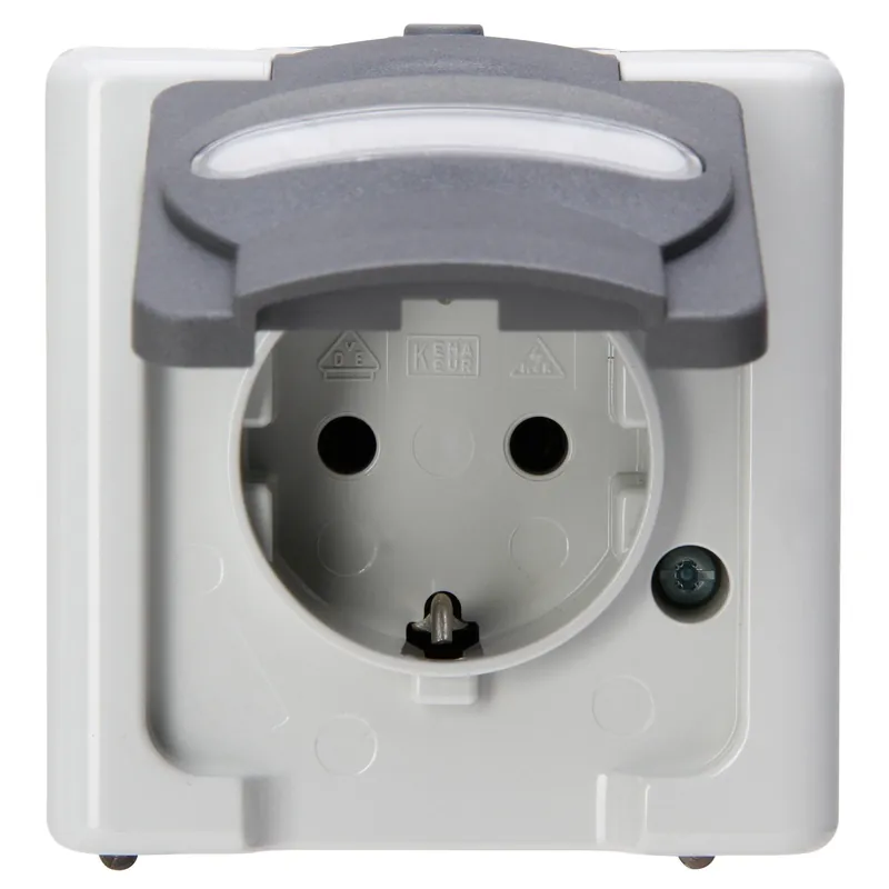 Blue Electric wandcontactdoos 1V RA deksel IP44 grijs