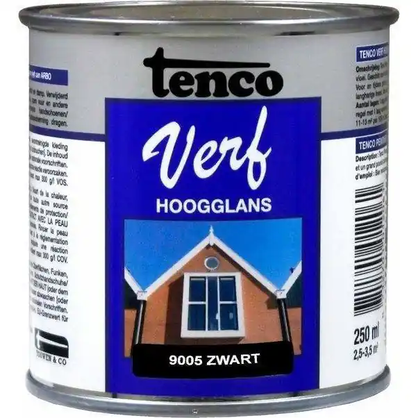 Tenco Verf hoogglans 9005 zwart 250 ml.