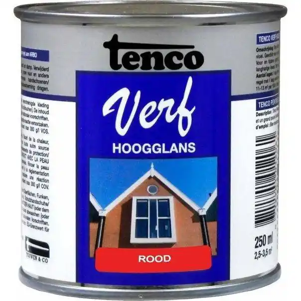 Tenco Verf hoogglans rood 250 ml.