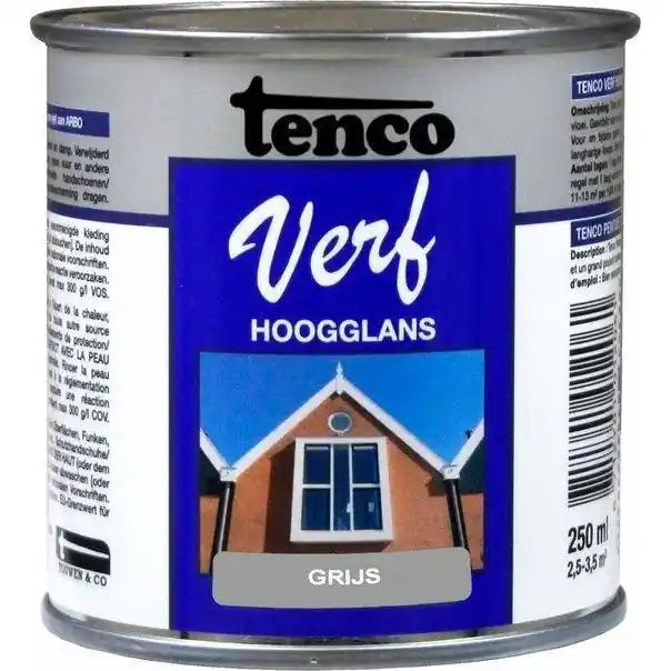 Tenco Verf hoogglans grijs 250 ml.