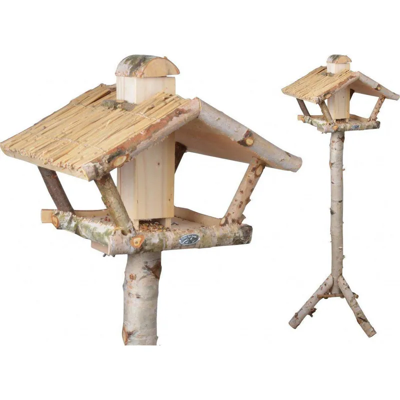 Esschert Design Voedertafel met silo op paal berken