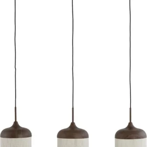 Hanglamp 3L 90x22x32 cm DANIA hout print d bruin+touw crème