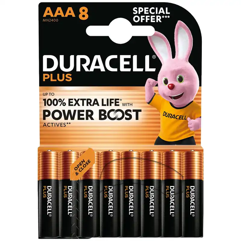 Duracell Plus Alkaline 100% AAA (8 stuks) (LR03)