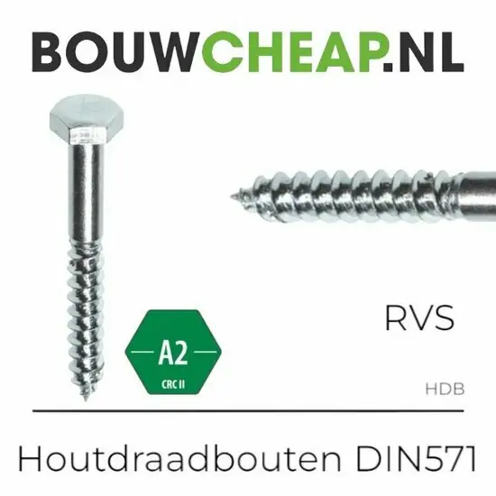 Houtdraadbout RVS 8x50mm - DIN 571