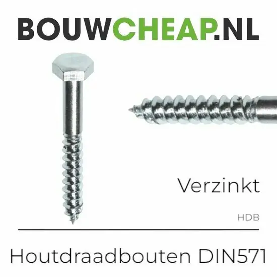 Houtdraadbout verzinkt 8x140mm - DIN 571