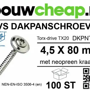 RVS Dakpanschroeven TX20 4,5 x 80mm