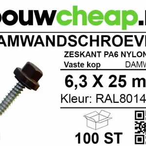 Damwandschroef 6.3x25mm RAL8014
