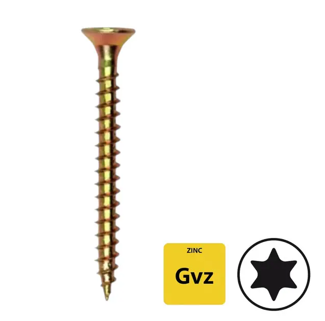 Spaanplaatschroeven - geelverzinkt - 3,5x25mm - torx 15 - voldraad - 200 stuks