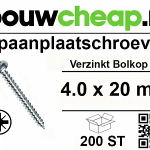 Spaanplaatschroeven Bolkop 4.0x20mm 200st