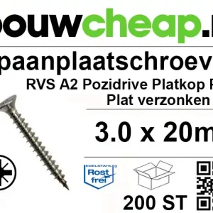 Spaanplaatschroeven RVS PZ 3.0x20mm PVK 200st