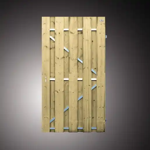 Vuren poort op stalen frame compleet 120x200 + slot