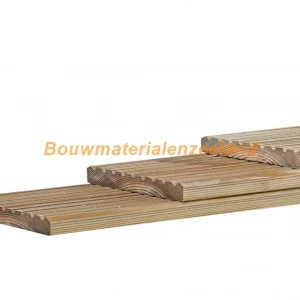 Grenen geprofileerd dekdeel 2,8x14,5x300 cm, 1 zijde grof profiel, 1 zijde glad, groen ge?mpregneerd