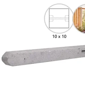 Betonpaal stampbeton 10 x 10 x 180 cm, grijs tussenpaal t.b.v. scherm 90 cm hoog.