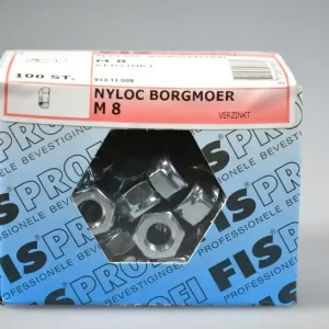 FIS PROFI lage borgmoer M8x8.0 SW-13 metr. nylon-ring verz. staal 8 ds 100 st