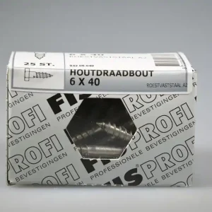 FIS PROFI houtdraadbout 6x40 6-kantkop SW-10 DIN571 rvs A2 AISI304 ds 25 st