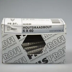 FIS PROFI houtdraadbout 6x60 6-kantkop SW-10 DIN571 rvs A2 AISI304 ds 20 st