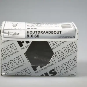 FIS PROFI houtdraadbout 8x60 6-kantkop SW-13 DIN571 rvs A2 AISI304 ds 10 st