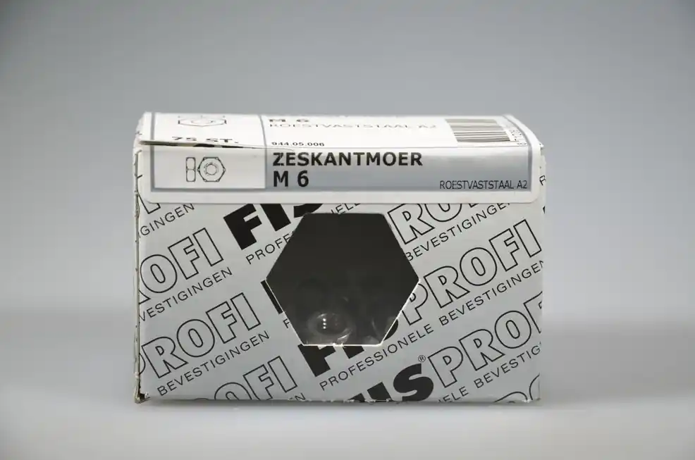 FIS PROFI 6-kantmoer M6x5 SW-10 metr. DIN934 rvs A2 AISI304 ds 75 st