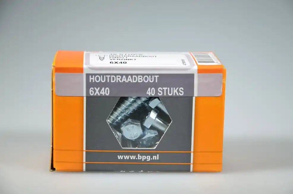 houtdraadbout 6x40 6-kantkop SW-10 verz. DIN571 staal 4.8 ds 40 st