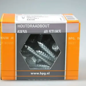 houtdraadbout 6x50 6-kantkop SW-10 verz. DIN571 staal 4.8 ds 40 st