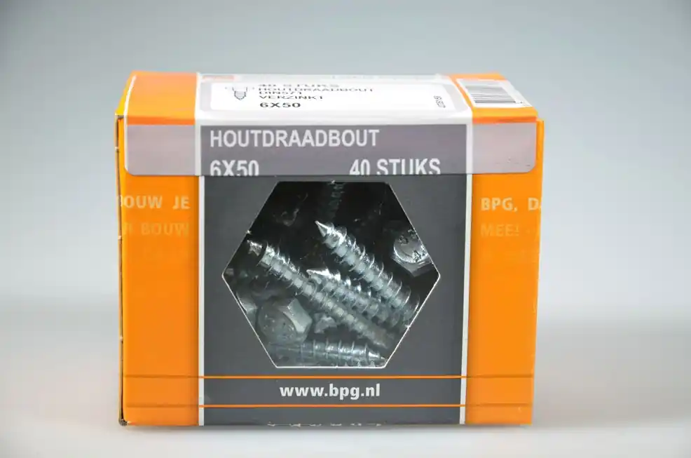 houtdraadbout 6x50 6-kantkop SW-10 verz. DIN571 staal 4.8 ds 40 st
