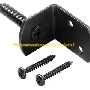 L-beslag inclusief schroeven zwart gepoedercoat, set a 4 stuks