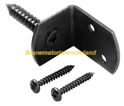 L-beslag inclusief schroeven zwart gepoedercoat, set a 4 stuks