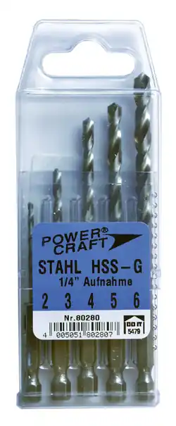 BORENSET, METAAL, HSS-G, 5DLG, 2-6MM, 1/4 6-KNT