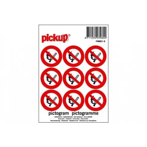 STICKER VUUR EN OPEN VLAM VERBODEN PICTO 30 MM ROND 9 STUKS