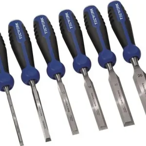 STEEKBEITELSET 6,10,12,16,20,26 MM 2-COMPONENTENGREEP MET SLAGKOP 6-DELIG DOOS