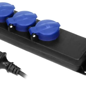 ZWARE SPATWATERDICHT STEKKERDOOS MET RUBBER KABEL