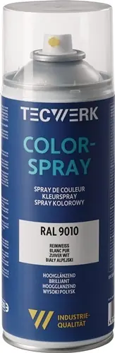 KLEURSPRAY ZUIVER WIT HOOGGLANZEND RAL 9010 400 ML SPUITBUS TECWERK