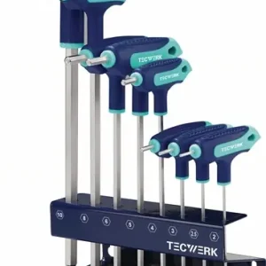 STIFTSLEUTELSET 8-DELIG SW 2-10 DWARSGREEP, KOGELKOP, DWARSSTUK IN WERKBANKSTAND