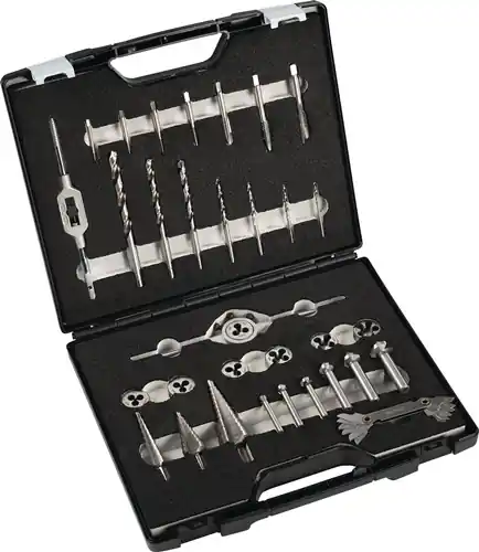 METAALBEWERKINGS-SET M3-M12 33-DELIG HSS KUNSTSTOF KOFFER TECWERK